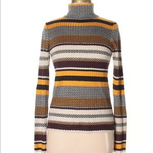 Striped turtle neck sweater.